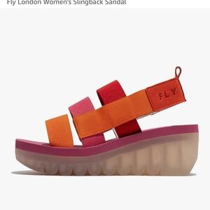 Fly London Orange Pink Red Platform Slingback Sandal